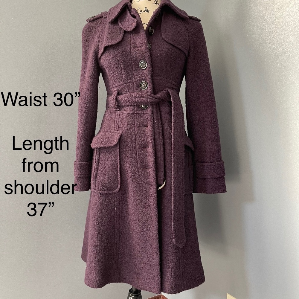 Nanette Lepore Dark Purple Belted Wool Coat. Size 4.